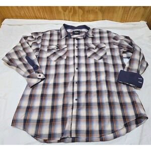 Veno Shirt Mens Button Up Plaid Pockets Long Sleeve Size 3XL Western Blue